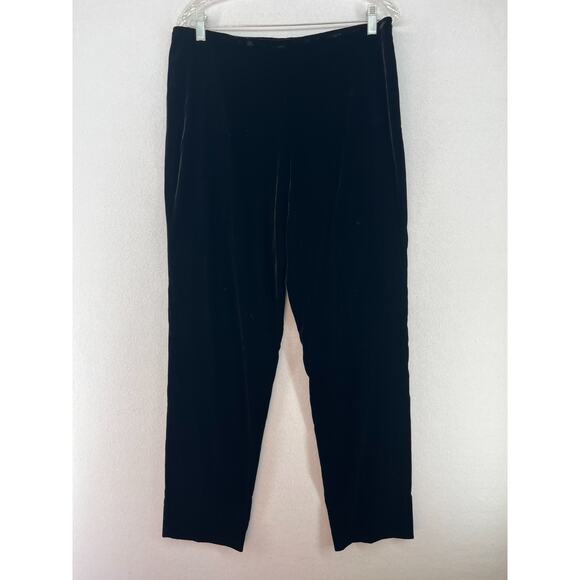 EILEEN FISHER Pants M Strech Silk Velvet Tapered Leg Side Zip Black - Picture 1 of 16